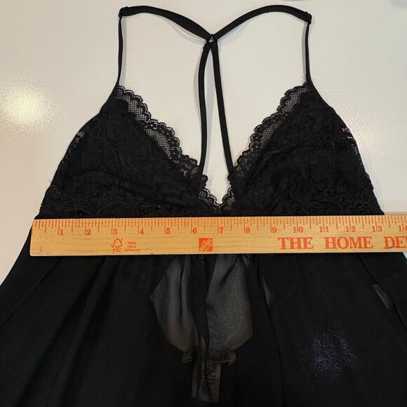 VTG Linea Donatella Small Black Sheer Lace Babydoll Lingerie Halter Nightie - Picture 8 of 9